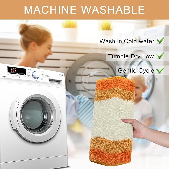 HAOCOO Bath Mats for Bathroom, 20x31 inch Fluffy Microfiber Shower Rug, Non Slip Aesthetic Washable Orange Bathroom Rugs Absorbent Carpet for Bathroom Floor Tub Shower
