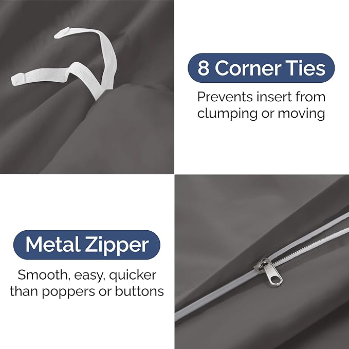 Duvet Cover Cal King Size Set - Extra Soft Cal King Size Duvet Cover 104 x 98 with 2 Pillow Shams - Hotel Luxury Easy Care and Fade Free w/Zipper Closures & Ties - Breathable Bedding Set (Dark Grey)