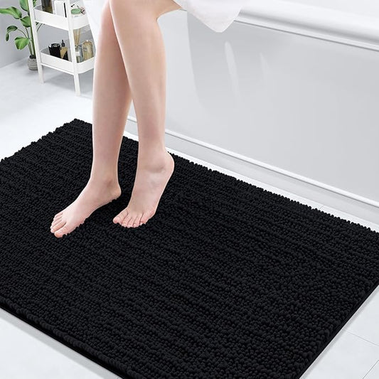 Arotive Luxury Chenille Bathroom Rug Mat, Extra Soft Thick Absorbent Shaggy Bath Rugs, Non-Slip Machine Wash Dry, Plush Bath Mats for Bathroom, Shower and Tub, 50x30, Black