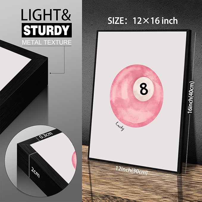 Pink 8 Ball Wall Art Vintage Trendy Preppy Pool Ball Posters Minimalist Retro Light Pink Canvas Prints 12x16 inch Black Framed Lucky Number Painting for Girly Bedroom Dorm Wall Decor