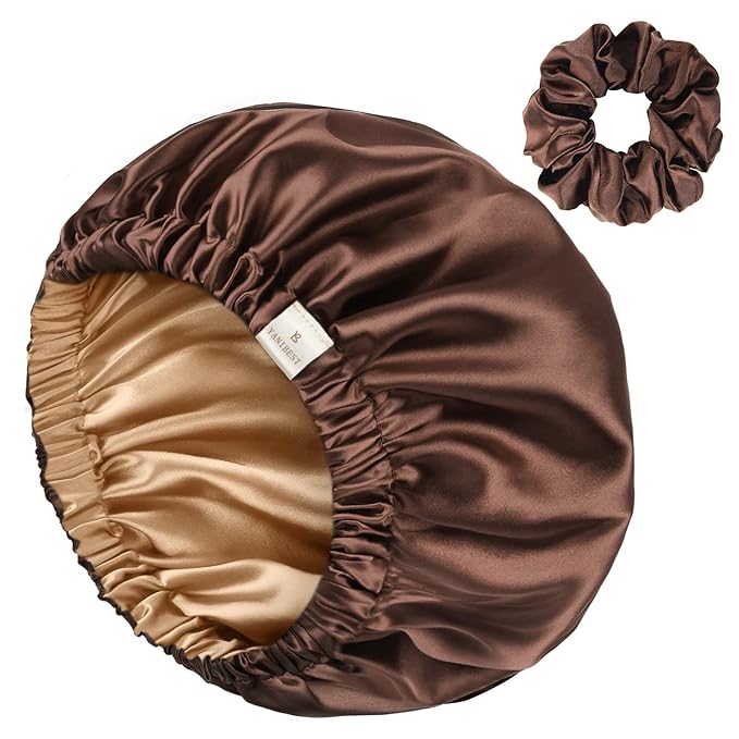 YANIBEST Adjustable Silk Bonnet Double Layer Satin Bonnet Hair Bonnet for Sleeping Bonnets for Women Hats Curly Natural Hair, Brown