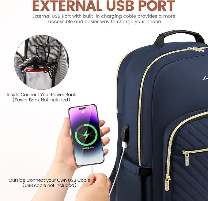 LOVEVOOK Laptop Backpack Purse for Women, Work Business Travel Computer Bags, College Nurse Backpack for Womens, Quilted Casual Daypack with USB Port, Fit 15.6 Inch Laptop, Navy