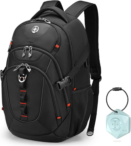 Swissdigital Design Travel Backpack for Men with Apple Find My, Laptop Backpack with USB Charging Port, RFID Protection, Add-A-Bag System - Travel Backpack for Men-Finder Color Random