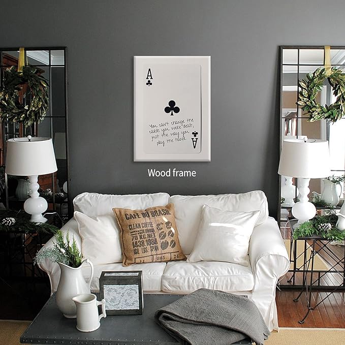 Funky Black and White Lucky Ace Poker Canvas Wall Art Funny Modern Preppy Playing Card Posters 12x16 inch Framed Trendy Minimalist Black Art Prints Painting Retro Aesthetic Wall Decor