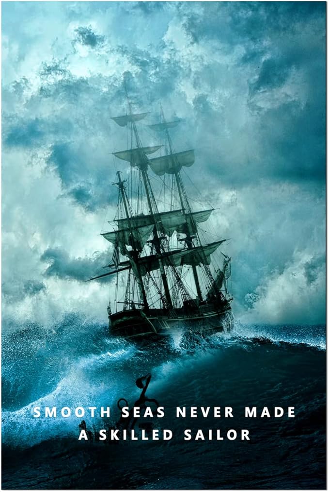 Smooth Seas Never Made A Skilled Sailor Motivational Wall Art Inspirational Canvas Poster Entrepreneur Quote Picture Home Office Decor Painting Framed and Stretched Ready to Hang [24''W x 36''H]