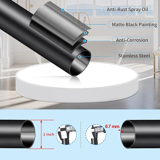 YNL Tension Shower Curtain Rod 34-66 Inch, Adjustable Spring Tension Curtain Rod No Drilling, Non-Slip, Never Rust, Stainless Steel, for Small Window Laundry Door Entryway, Matte Black