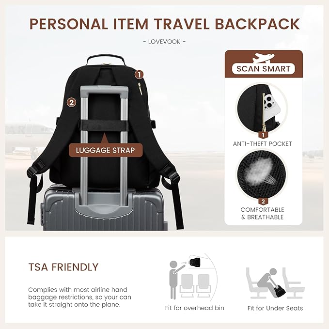 LOVEVOOK Laptop Backpack for Women with Pouch Pocket for Large Capacity Cup,18 Inch Laptop Computer Bag Travel Backpack Purse,Waterproof Work Business Backpack College Teacher Bags,Black