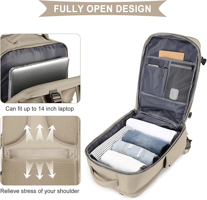 coowoz Travel Backpack For Women Men,Carry On Backpack,Hiking Backpack Waterproof Outdoor Sports Rucksack Casual Daypack travel essentials（Khaki）