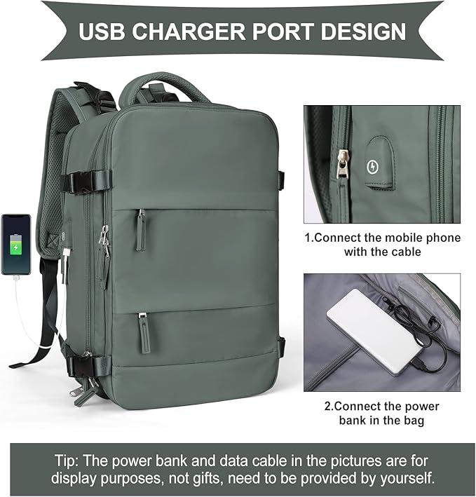 coowoz Travel Backpack For Women Men,Carry On Backpack,Hiking Backpack Waterproof Outdoor Sports Rucksack Casual Daypack Travel Essentials(Olive Green)