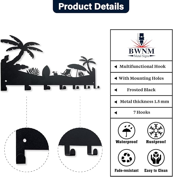 Wall Mounted Key Rack | Metal Key Rack Hook Organizer | Metal Key Organizer with 7 Hooks Wall Decoration for Front Door, Hallway, Kitchen, Office