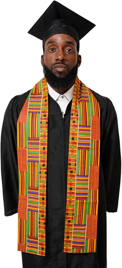 Dupsie's 1pc Kente African Print Graduation Stole, Made in Africa Black History, Festivals, Cultural, HBCU, Graduate, Schools