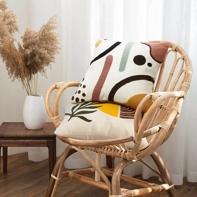 Merrycolor Colorful Boho Throw Pillow Covers 18x18 inch Tufted Modern Abstract Line Art Cute Pillows for Bedroom Aesthetic Embroidered Decorative Pillow Cases for Couch Sofa Bedroom Living Room,1PC