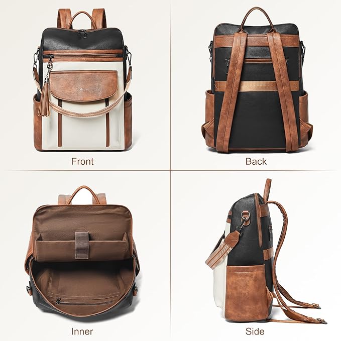 Shrrie Laptop Backpack for Women 15.6 inch,Travel Leather Backpack Purse Nurse Teacher Carry on Backpack Computer Bag,Professional Water-Resistant College Business Work Casual Daypack,Two-tone Maroon