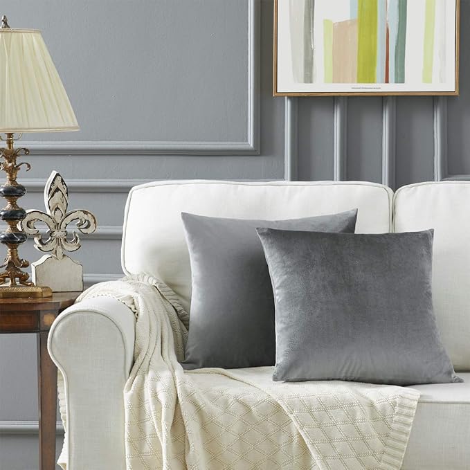 GIGIZAZA Decorative Throw Pillow Covers 18 x 18,Deep Grey Soft Pillow Covers Velvet,Set of 4 Decor Square Cushion Covers