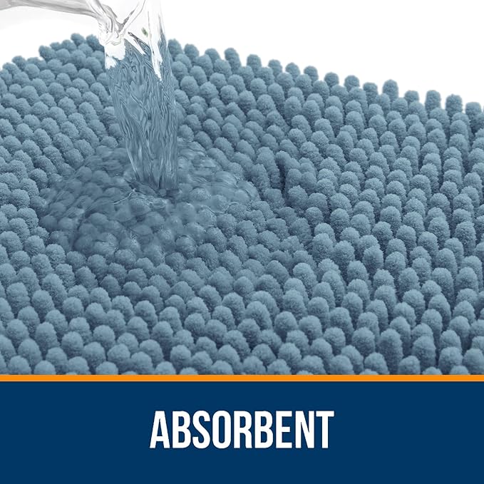 OLANLY Bathroom Rugs 47x17, Extra Soft Absorbent Chenille Bath Rugs, Rubber Backing Quick Dry, Machine Washable Bath Mats for Bathroom Floor, Tub and Shower, Home Decor Accessories, Airy Blue