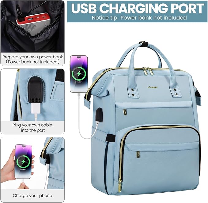 LOVEVOOK Laptop Backpack for Women,15.6 Inch Professional Womens Travel Backpack Purse Computer Laptop Bag Nurse Teacher Backpack,Waterproof College Work Bags Carry on Back Pack with USB Port,Sky Blue