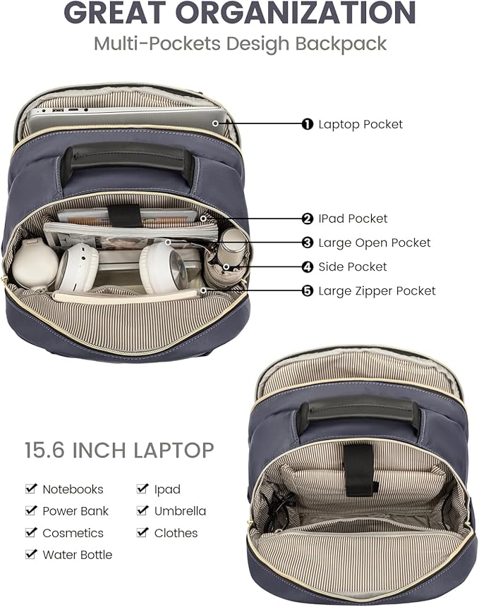 LOVEVOOK Laptop Backpack Purse for Women, Work Travel Computer Bags, College School Backpack for Student Girl, Quilted Casual Daypack with USB Port, Fit 15.6 Inch Laptop, Dark Grey