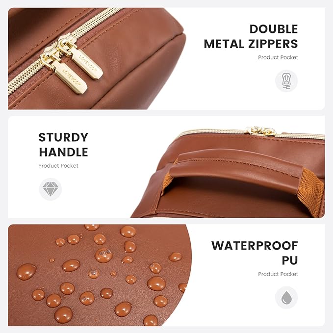 LOVEVOOK Laptop Backpack for Women, Faux PU Leather Quilted Backpack Purse, Business Computer Travel Work Bags, Nurse Backpack for Work, Fits 17-Inch Laptop, Brown