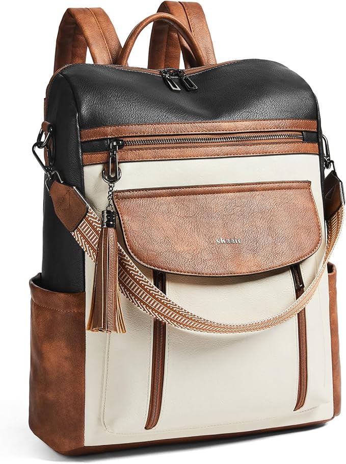 Shrrie Laptop Backpack for Women 15.6 inch,Travel Leather Backpack Purse Nurse Teacher Carry on Backpack Computer Bag,Professional Water-Resistant College Business Work Casual Daypack,Two-tone Maroon