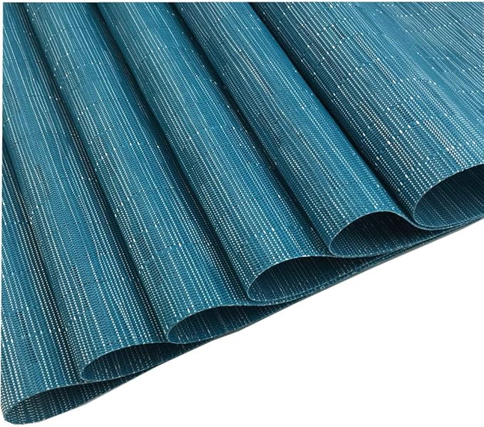 Placemats Set of 6 for Dining Table Heat-Resistant Washable Place Mats Woven Vinyl Kitchen Table Mats Easy to Clean,Blue