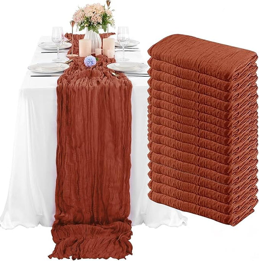 16 Pack Terracotta Cheesecloth Table Runner, 35x120 Inch Boho Gauze Cheese Cloth Table Runner 10ft Rustic Sheer Long Gauze Table Runners for Wedding Bridal Baby Shower Birthday Party Table Decor