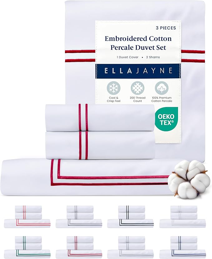 Ella Jayne California King Duvet Cover (3 Pieces), 100% Cotton Percale, King/Cal King, Breathable & Lightweight Cal King Duvet Cover (1 Piece) 106 x 90 Inches with 2 Pillow Shams (Red Design)