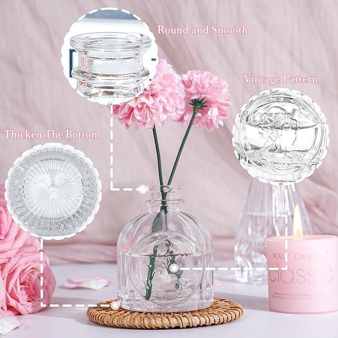 Clear Glass Bud Vases Set of 12, Mini Flower Vase for Centerpieces, Small Vases in Bulk for Wedding Decorations, Vintage Vase for Baby Shower, Party, Recepetion, Home Table Décor