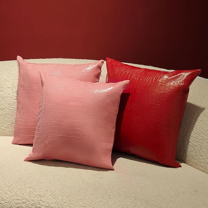Faux Leather Throw Pillow Covers 18X18 Inch Set of 2 Pink Outdoor Modern Farmhouse Solid Decorative Pillow Covers for Room Couch Living Bedroom Bed Sofa