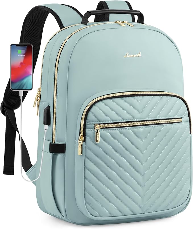LOVEVOOK Laptop Backpack for Women, Travel Computer Work Bags with 17-inch Laptop Compartment, College School Student Bag Teen Backpacks For Girls, Outdoor Carry On Backpack Purse, Mint Green
