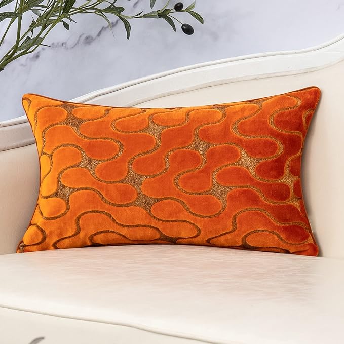 Yangest Orange Throw Pillow Cover Wavy Cushion Cover Modern Zippered Rectangular Pillowcase for Sofa Couch Bedroom Living Room Home Decorative, 12x20 Inch
