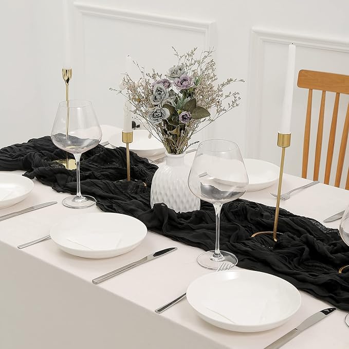 DOLOPL 2 Pack Halloween Cheesecloth Table Runner 10ft Black Table Runner Rustic Cheese Cloth Table Runner Gauze Runner 120inch Long for Wedding Bridal Baby Shower Birthday Party Table Decorations
