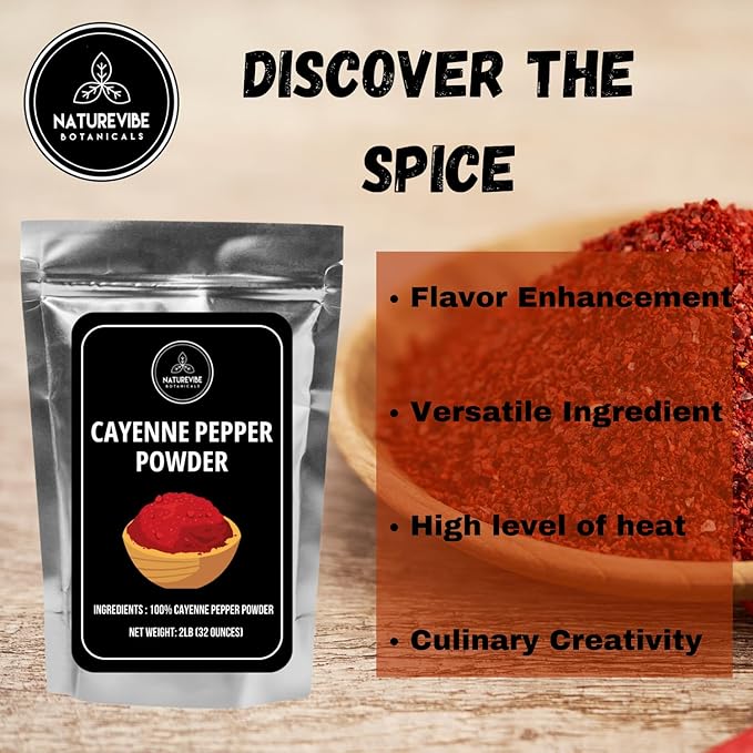 Naturevibe Botanicals Cayenne Pepper Powder – 2lb Bulk | 100% Pure & Non-GMO | Hot & Spicy Seasoning for Cooking, Sauces & Rubs