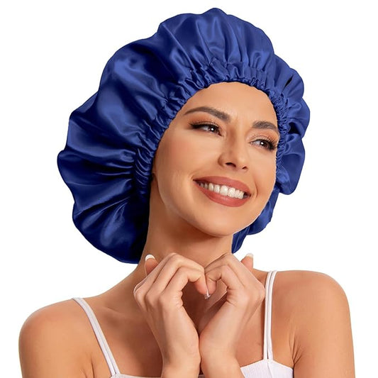Satin Bonnet Silk Bonnet Hair Bonnet for Sleeping-Slouchy Beanie Hat Satin Sleep Cap for Women's Natural & Curly Hair(Navy)