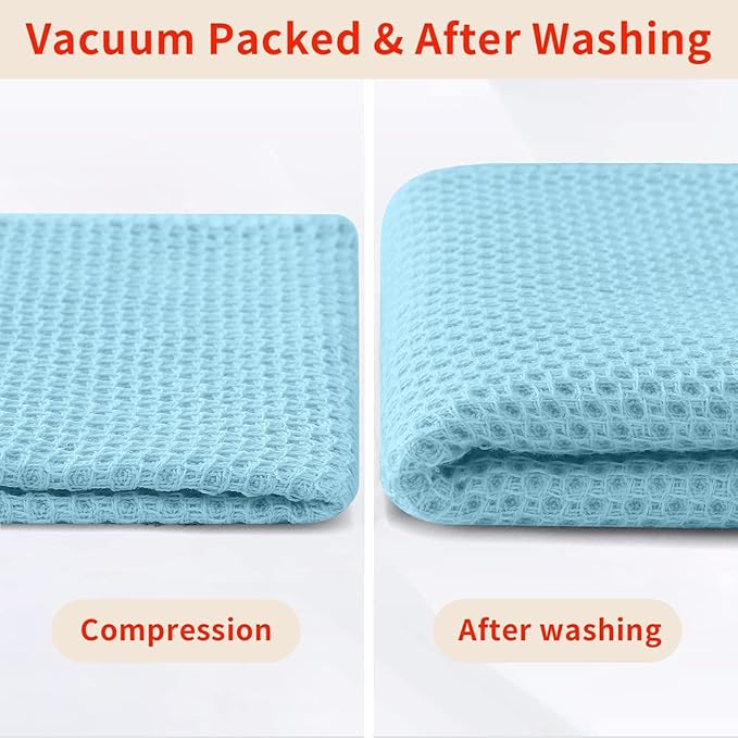 Homaxy 100% Cotton Kitchen Towels and Dishcloths Set, 12 x 12 Inches and 13 x 28 Inches, Set of 10 Bulk Kitchen Towels Set, Ultra Soft Absorbent Dish Cloths for Washing Dishes, Sky Blue