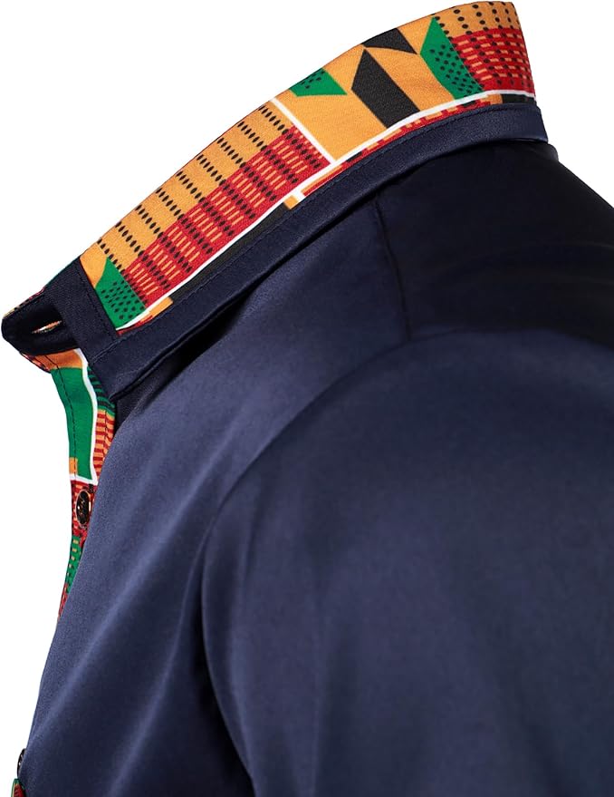 ZEROYAA Men's African Printed Patchwork Design Short Sleeve Button up Shirt