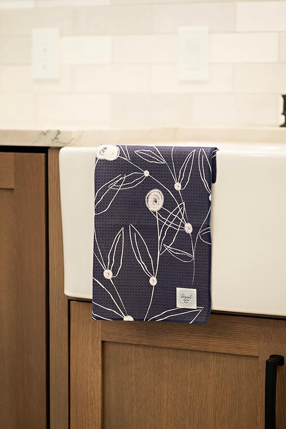 || Navy Blue and White 3 Pack|| Microfiber Waffle Weave || Dish Towels || || Tea Towels || Highly Absorbent || Hanging Loop || Dish Cloths ||Designer Prints (Navy)