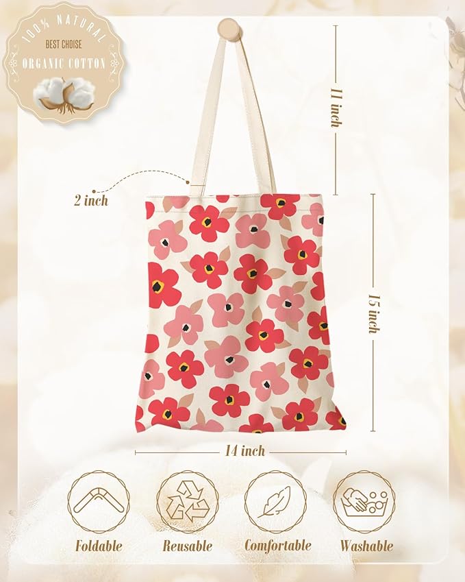 Aesthetic Canvas Tote Bag with Inner Pocket for Women, Cloth Cotton Totes Bag with Pattern for Shopping, Gym