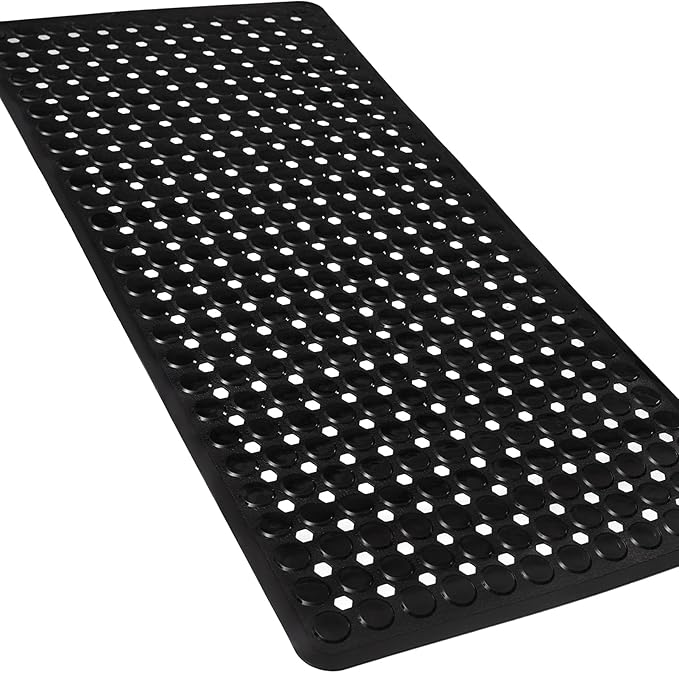 Bath Mat for Tub & Shower, Non Slip Soft Bathmat with Suction Cups & Drain Holes, Machine Washable Bathtub Floor Liner Mats for Bathroom, 35x16 Inch, Black