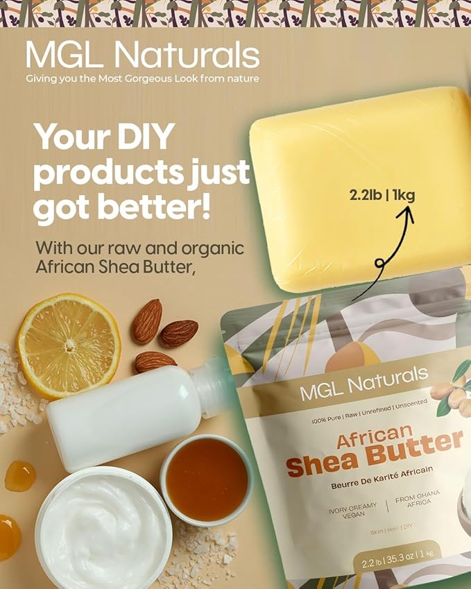 Raw African Shea Butter Ivory 2.2 lb, 100% Pure and Unrefined. Nourish and moisturize skin and hair. Use alone or DIY recipes. From Ghana, West Africa. (2.2 lb | 35.3 oz | 1kg)