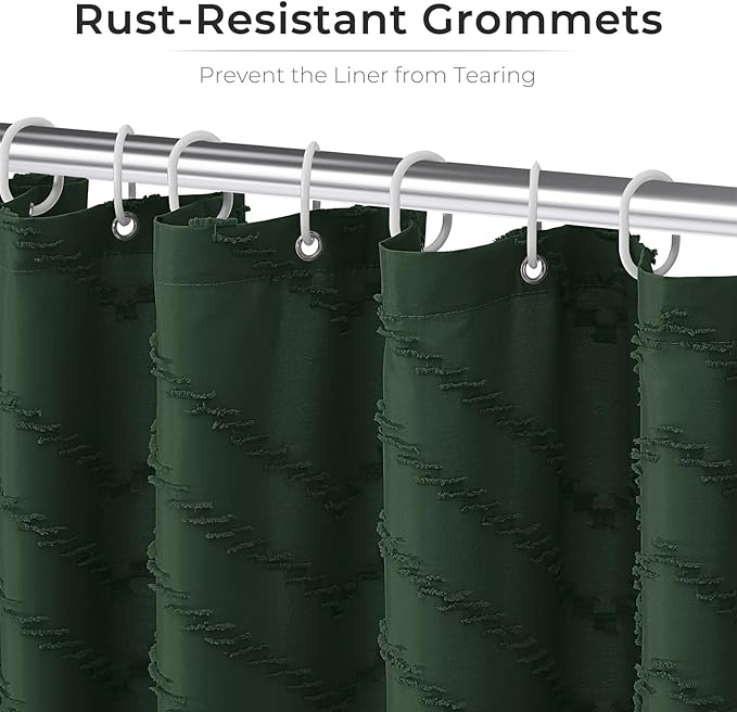 78inch Extra Long Dark Green Boho Shower Curtain Woven Fabric Shower Curtain Tufted Chervon Textured Shower Curtains Modern Minimalist Shower Curtains for Bathroom