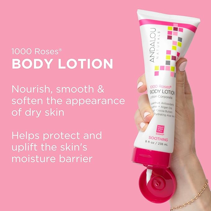 Andalou Naturals 1000 Roses Soothing Body Lotion - Improve Skin Moisture with Shea Butter & Aloe Vera - Hydrating Lotion for Dry or Sensitive Skin - 8 fl oz