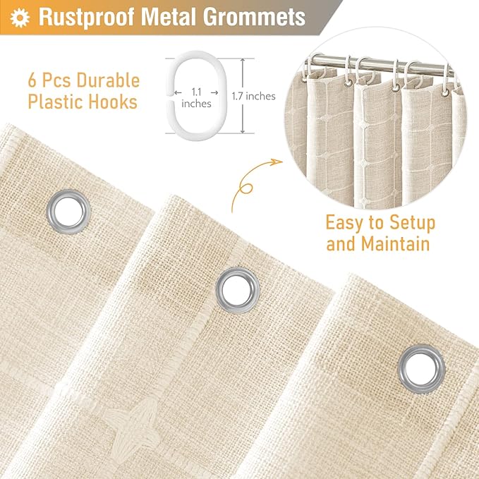 BTTN Boho Shower Stall Curtain - 36x72 Narrow Linen Ultra Thick Tassel Fabric Shower Curtain Set with 6 Plastic Hooks, Half Camper RV Modern Farmhouse Country Shower Curtains for Bathroom, Cream/Beige