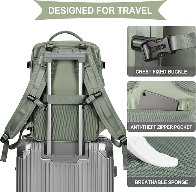 coowoz Travel Backpack For Women Men,Carry On Backpack,Hiking Backpack Waterproof Outdoor Sports Rucksack Casual Daypack travel essentials（Gray Green）