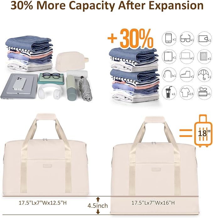 Expandable Travel Duffle Bags Weekender Overnight Bags for Women Men Hospital Bag for Women Labor Delivery with Toiletry Bag Waterproof