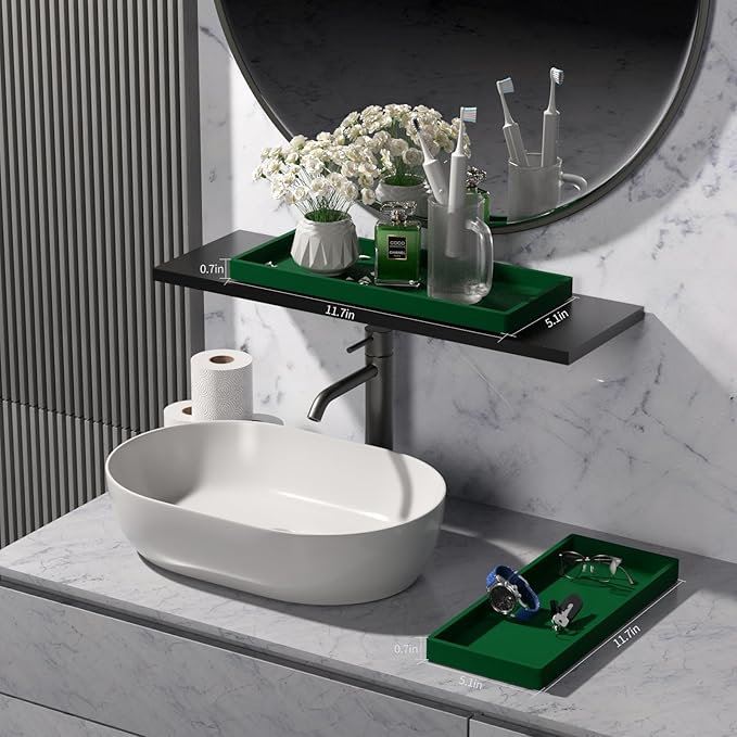 BBK Bathroom Vanity Tray 11.8 in- 2 Pack(Large) Silicone Bathroom Tray for Counter, Perfume Key Trinket Ring Soap Dispenser Countertop Tray for Kitchen Sink Organization (Green)
