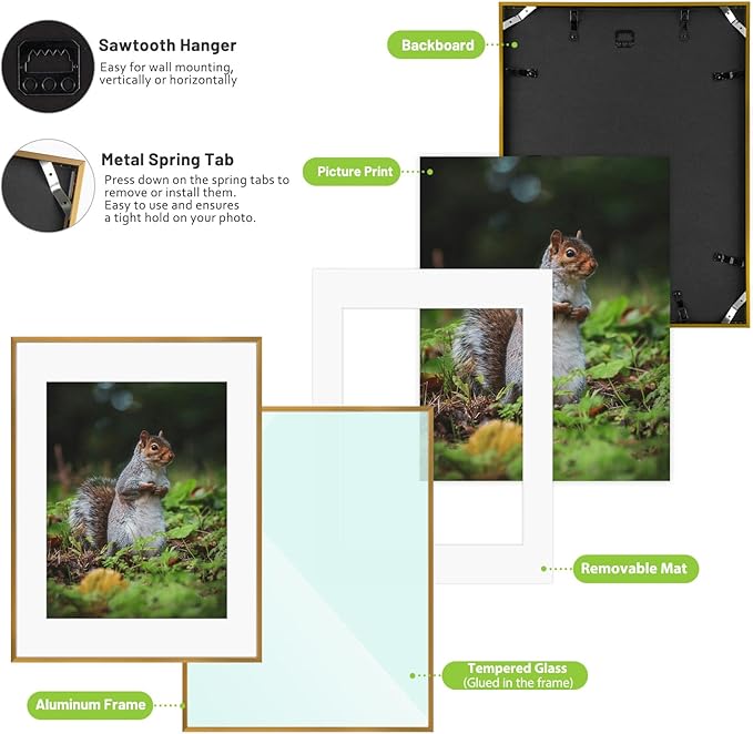 Golden State Art 14x18 Picture Frame 3 Pack - Aluminum Frames with 11x14 Removable Mats & Real Glass, Display 14x18 Posters or 11x14 Photos - Bronze Gallery Wall Frames for Home Office Decor