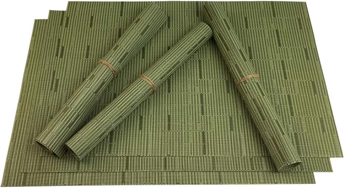 Red-A Placemats Set of 6 for Dining Table Heat-Resistant Washable Place Mats Woven Vinyl Kitchen Table Mats Easy to Clean,Green