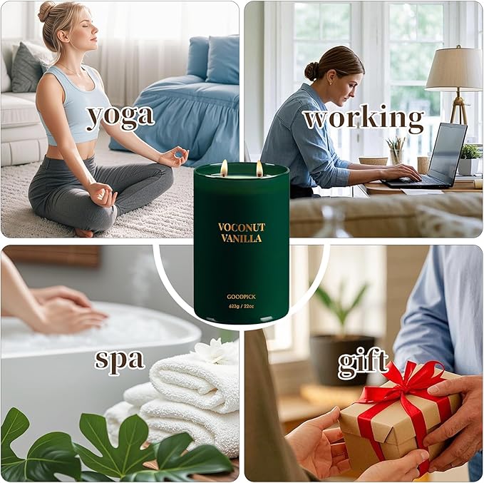 Goodpick Vanilla Coconut Candles, Scented Candle for Home, 22oz Soy Candles, Long Burning 120hrs Jar Candle Gifts