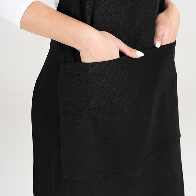 TOSHE Kitchen Apron Waterdrop Resistant Cotton Apron with adjustable Aprons for Women with Pockets 10 Color option Cooking Black Apron (Black)