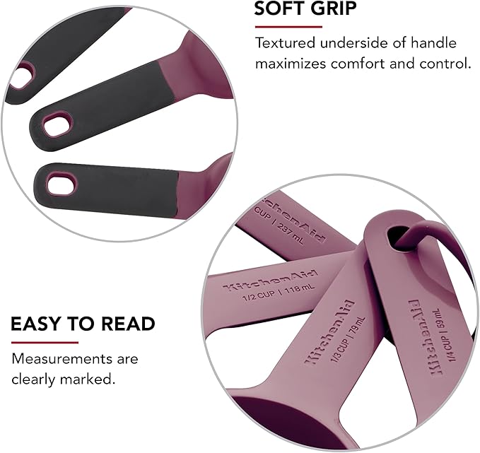 KitchenAid Measuring Cups and Spoon Set, Beetroot, 9-Piece